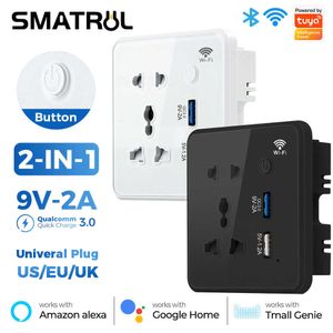 Smart Power Plugs Tuya WiFi Mur Siglette Smart US EU UK PLIZ TEMPERED VERRE EXTENDU FAST CHARGER 3.0 USB CHARGING DE TIRMING POUR HOME ALEXA HKD230727