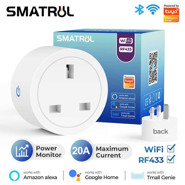 Smart Power Plugs WiFi RF433 UK Smart Socket enchufe Outlet 20A Adaptador Monitor de alimentación Temporizador de control de voz remoto inalámbrico para inicio Alexa HKD230727