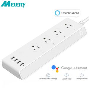 Smart Power Pild Wifi WiFi Smart Power Strip Protector 4 Way US PLIG PLIG PORTETS avec USB Extension Recte Remote Contrôle par Alexa Home HKD230727