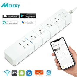 Smart Power Pild Wifi WiFi Smart Tuya Power Strip USB Surge Protector 4 US OUTLET PLIG SOCKET 1.8m Extension Remote Contrôle par Alexa Home HKD230727