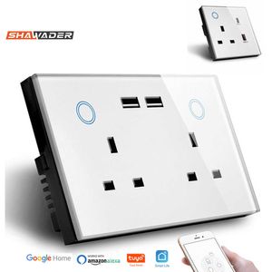 Smart Power Plugs WIFI Smart Tuya USB Type C Wall Socket UK Plug Outlet 13A Power Touch Switch Wireless Energy Monitoring by Alexa Google Home HKD230727