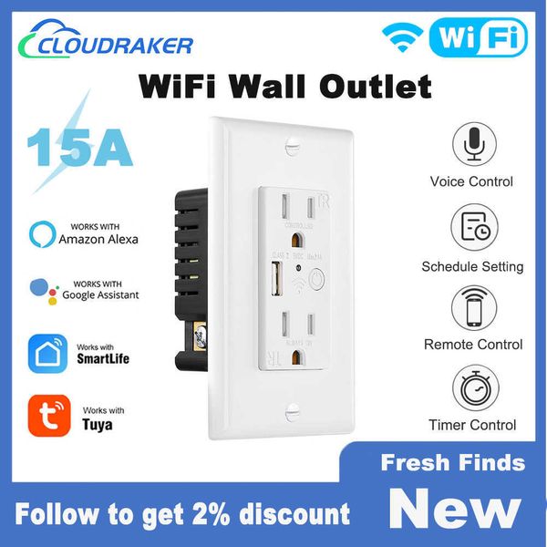 Smart Power Plugs WiFi Smart Wall Outlet avec chargeur USB double commutateur de fiche US TUYA Smart App Remote Control Socket With Alexa Home HKD230727