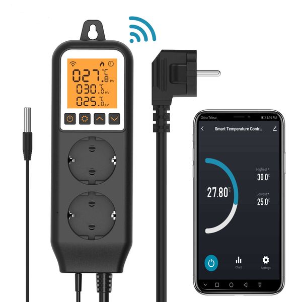 Smart Power Plugs WIFI Controlador de temperatura 220V Smart Socket Termostato Sensor Calor Refrigeración Smartlife Termómetro Sonda Automatización del hogar HKD230727