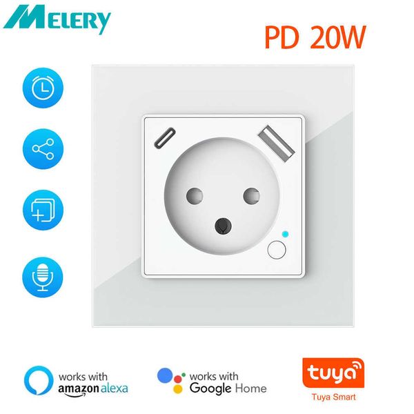 Smart Power Plugs WiFi Tuya Smart Israel Wall Socket EU Standard Power Plug Outlet USB / TYPE-C PD PORT DE CHARGE 20W pour iPhone Alexa Home HKD230727