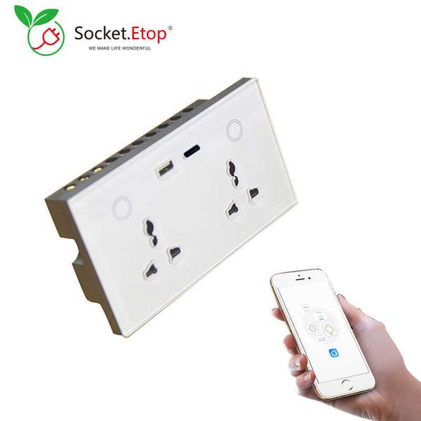 Smart Power Enchips Wifi Universal Wall Socket Charger Tipo-C Puerto 13a 3PIN enchufes Estadísticas de electricidad Timmer Smart Home Alexa HKD230727