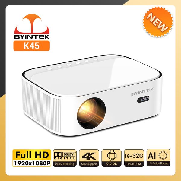 Projecteurs intelligents BYINTEK K45 AI Mise au point automatique Smart Android WIFI Full HD 1920x1080 LCD LED Vidéo Home Cinéma 1080P Projecteur 4K 230731