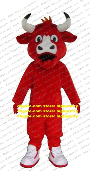 Smart Red Buffalo Bovini Bison Mascot Costume Wild Ox Bos Gaurus Bull Ox Ganado Becerro Con Cuernos Afilados Blancos No.4477