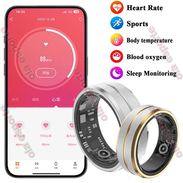 Smart Ring Health Monitor for Men Women Femmes Bluetooth Hypertente Sleep Heart Sleep Ip68 étanche pour iOS Android 240423