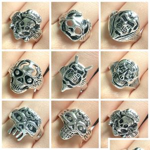 Smart Rings Bk Lots 50Pcs Mitstyle Skl Squelette Gothique Punk Anneaux Mix Hommes Rock Biker Garçons Cadeaux De Fête Cool Bijoux En Gros Drop D Dhnvi