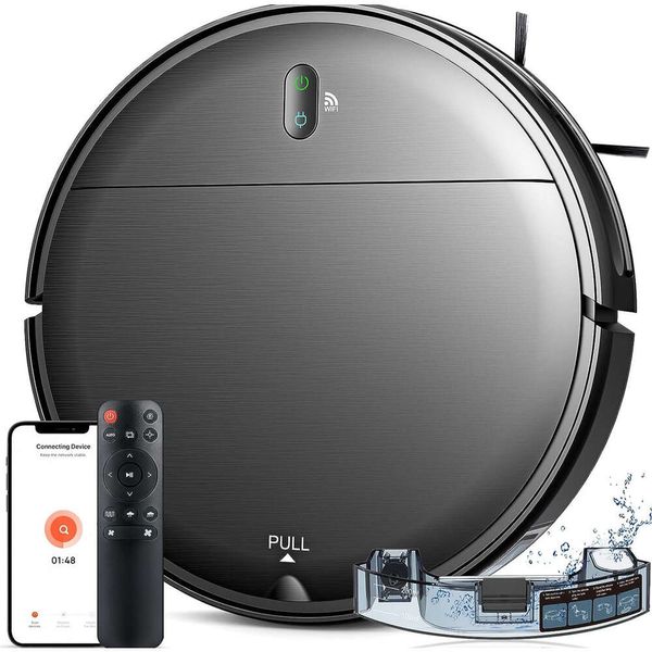 Smart Robot Vacuum et MOP Combo avec wifi, application, Alexa, auto-chargement, idéal pour les planchers durs, le réservoir d'eau, la poubelle, la conception mince - Robot de nettoyage 2-en-1