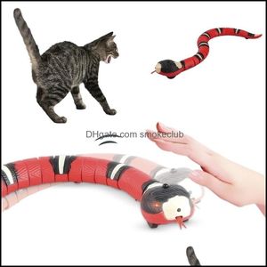 Smart Sensing Interactive Cat Speelgoed Matic Eletronic Snake Teasering Spelen USB Oplaadbare Kitten voor S Honden PET 220223 Drop levering 2021 SUP