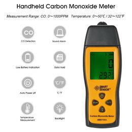 SMART SENSOR CO Detector Compteur de monoxyde de carbone portable avec haute précision CO Testeur de gaz Moniteur Détecteur Jauge Alarme sonore 240320