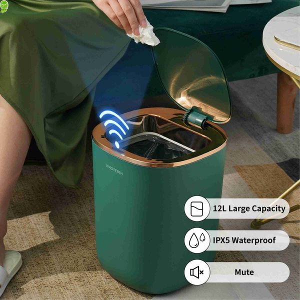 Poubelle à capteur intelligent, poubelle automatique de salle de bains, corbeille de luxe à Induction de 12l pour la cuisine et le nettoyage des toilettes