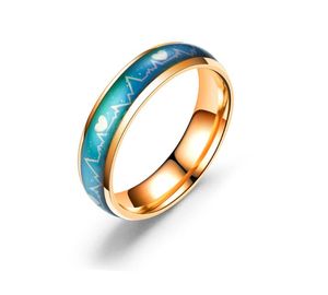 Smart Rvs Unisex / Paar Kleurveranderende Temperatuur Sensing Verwijdering Roestvrijstalen Couples Ringen Hart Beat Design