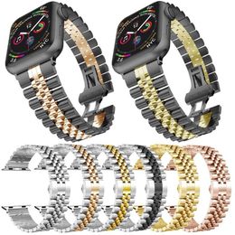 Smart Straps Bracelet à cinq perles Bracelet Bracelet en acier inoxydable Bracelet de montre Fermoir papillon pour Apple Watch Series 2 3 4 5 6 7 8 SE Ultra iWatch 41 45mm
