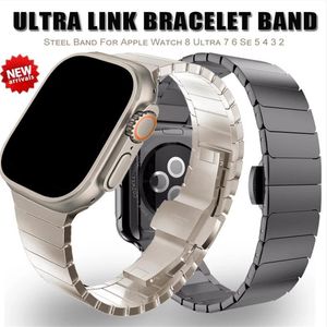 Smart Bandjes Titanium Starlight Link Armband Roestvrij Stalen Horlogeband Starlight Kleur Bandjes Band Vlindersluiting voor Apple Watch Series 3 4 5 6 7 8 SE Ultra 49mm