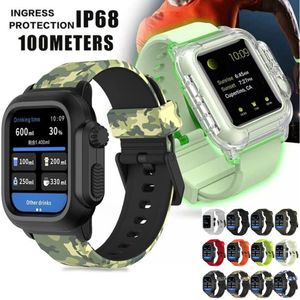 Correos inteligentes Impermeables de buceo Kits de correa integrada Cubierta de reloj con pulsera de banda de reloj Iwatch 8 7 6 SE 5 4 para Apple Watch 45 mm 44 mm y 42 mm