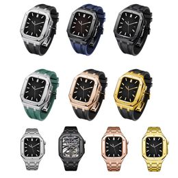 Smart Straps Wristband AP Mod Kit Set Link Bracelet Cases Cover avec Steel Solid Band Strap Silicone Bands Watchband pour Apple Watch Series 3 4 5 6 7 8 SE iWatch 44mm 45mm