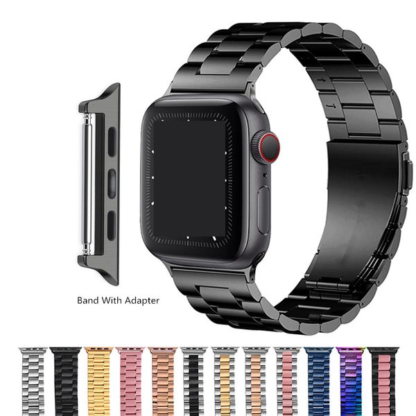 Correas inteligentes Pulsera Pulsera de acero inoxidable Banda de enlace Metal con conector adaptador para Apple Watch Series 3 4 5 6 7 8 SE Ultra iWatch 38 40 41 42 44 45 49 mm