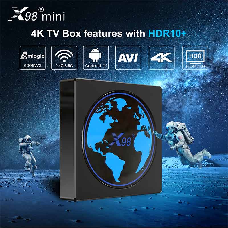 مربع البث الذكي X98MINI Android TV Box الذكي TV S905W2 رباعي CORE دعم 4K WIFI اللغات متعددة الأطراف Android