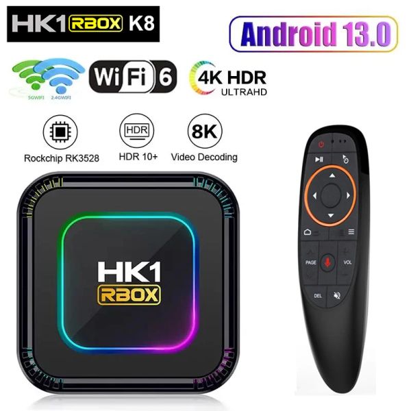 Dispositivo de TV inteligente HK1 RBOX K8 Android 13 luz RGB 4GB 64GB 128GB RK3528 WiFi6 BT 5,0 4K 8K reproductor multimedia de vídeo Set Top Box