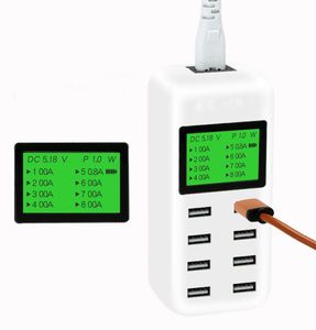 Cargador USB inteligente con pantalla LCD y 8 puertos USB de alimentación para teléfonos móviles y tabletas Cargador USB 5V 8A