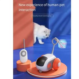Smart USB rechargeable chassant électrique automatique mobile télécommande interactive chat jouet plume voiture rotative pour chaton 240219