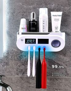 Porte-brosse à dents UV intelligent, Portable, universel, séchage à l'air, nettoyeur de brosse à dents, distributeur de presse-dentifrice à nettoyage chronométré UVC pour F8573784