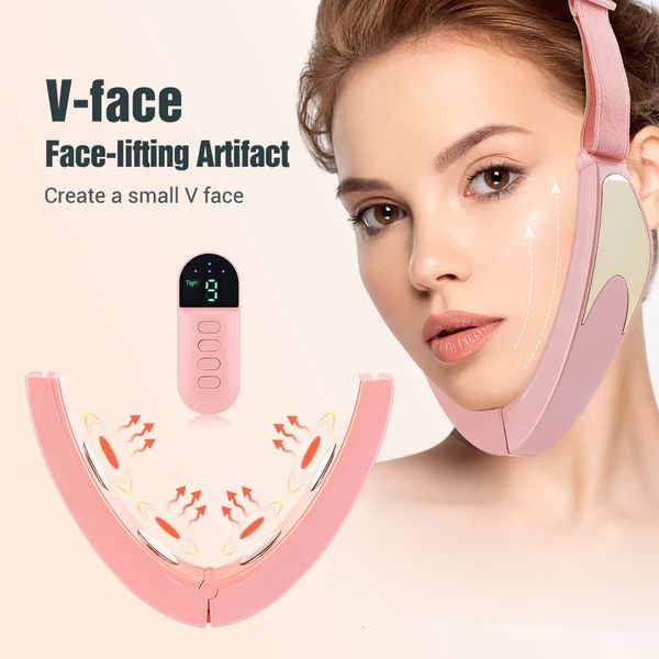 Masajeador inteligente de estiramiento facial con cara en V, herramientas de belleza inteligentes para adelgazar, piel reafirmante calentada, elimina el edema 240112