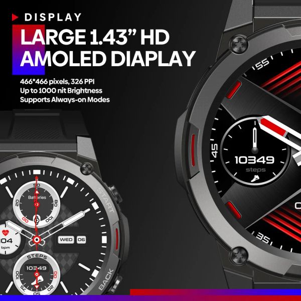 Smart Watch (2023 Première mondiale) Zeblaze Vibe 7 Pro 1.43 '' Affichage AMOLED Hi-Fi Appels téléphoniques