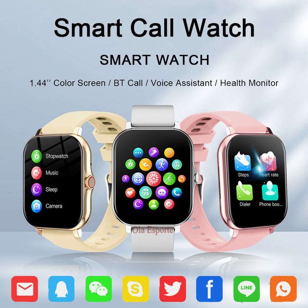 Montre connectée de sport pour hommes et femmes, écran entièrement tactile de 1.44 pouces, avec appels Bluetooth, montre-bracelet numérique, cadeau, 2024