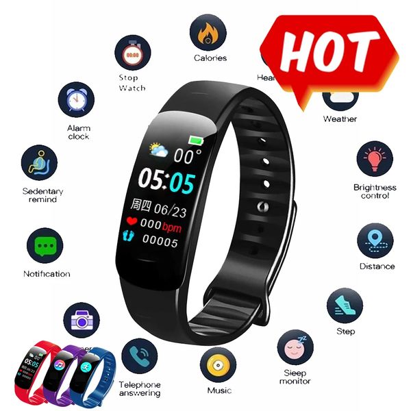 Smart Watch Men et femmes Sports Bracelet Cadre cardiaque Montrôle de la pression artérielle ALARME SELEVR ALARME BLUETOTH KID Smartwatches