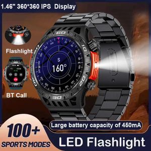 Smart Watch Men avec LED Light Compass Sports Fitness Tracker Watch IP68 Bluetooth imperméable Talk Smartwatch pour Android iOS