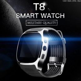Smart Watch T8 Bluetooth avec prise en charge de la caméra SIM TF Card Poudomètre Hommes Les femmes appellent Sport Smartwatch pour Android Phone PK Q18 DZ09