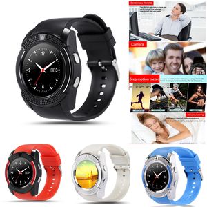 V8 Smart Watch Sport Bluetooth Relojes con cámara de 0.3M MTK6261D Smartwatch Pantalla redonda completa para Android Tarjeta Micro Sim TF con caja al por menor