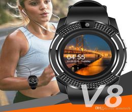 Smart Watch v8 kijkt Bluetooth -telefoonpols met camera touchscreen sim card slot camera voor smartphone Android Men dames6458062