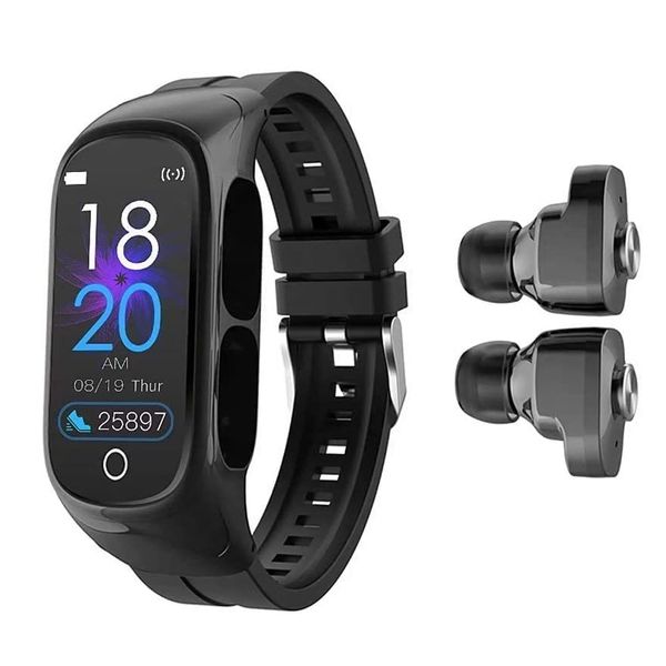 Montre intelligente avec écouteurs 2 en 1 Smartwatch longue durée de veille Recevoir des appels Messages Jouer de la musique Sommeil Fitness Tracker Compteur de calories Fréquence cardiaque pour Android iOS