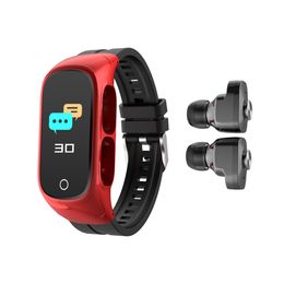 Smart horloge met draadloze oortelefoons hartslag bloedtest TWS Bluetooth 5.0 Headset Call IP67 Sport Smartwatch Clock Android Smart Fitness Bands Bracelet polsbandje