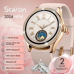 Montres intelligentes 2024 mode 1,38 pouces femme montre intelligente intégrée Alexa Bluetooth appel 3ATM étanche réel oxygène du sang fréquence cardiaque Smartwatch