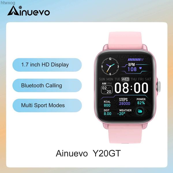 Montres intelligentes Ainuevo Y20GT Bluetooth appel montre intelligente 1.7HD affichage 28 + Modes de sport étanche IP67 Fitness Tracker Smartwatch pour femmes hommes YQ240125