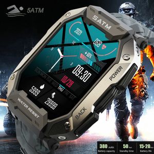 Smart Watches C20 Military Smart Watch Men Carbon Black Ultra Army Outdoor IP68 5ATM Waterproof Heart Rate Blood Oxygen Satm Smartwatch 230321