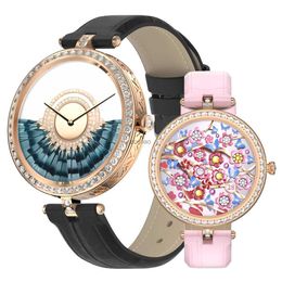 Montres intelligentes Montre intelligente de mode pour les femmes brillant strass Bluetooth appel vocal Smartwatch surveillance de la fréquence cardiaque dames Bracelet intelligent