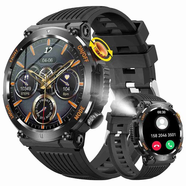 Relojes inteligentes HT17 Reloj inteligente militar para hombres con linterna LED Pantalla HD 1.46 Llamadas Bluetooth Reloj inteligente para deportes al aire libre con brújula