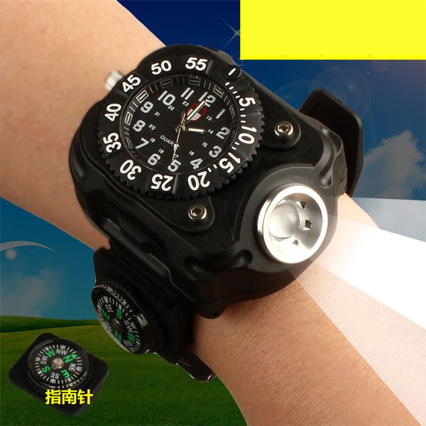 Montres intelligentes Lumière LED Équipement extérieur Camping Montre Chronomètre électrique Boussole Direction pour Camping Vélo Lampe de poche LED Batterie au lithium