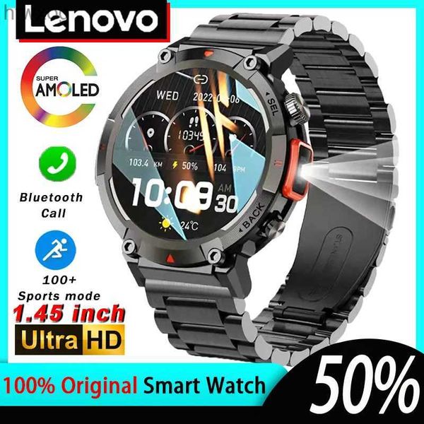 Relojes inteligentes Lenovo Men Smartwatch Deporte al aire libre Llamada Bluetooth Reloj inteligente con linterna Frecuencia cardíaca IPX7 Relojes impermeables para Android IOS YQ240125