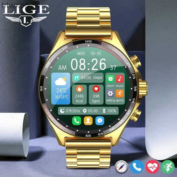 Relojes inteligentes LIGE Gold, reloj inteligente para hombre, reloj inteligente con llamada Bluetooth, relojes digitales para teléfono Android Samsung YQ240125