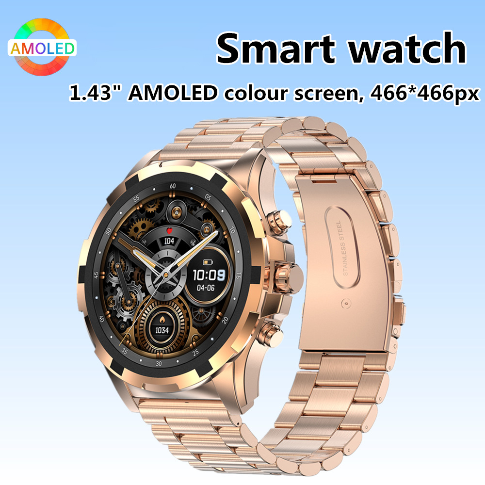 Smart Watches Men Smartwatch 1,43 pouce Charge magnétique AMOLED Grand écran Affichage toujours sur BT Call Sport Fitness Tracker Sate Rate Femme Smart Wristband
