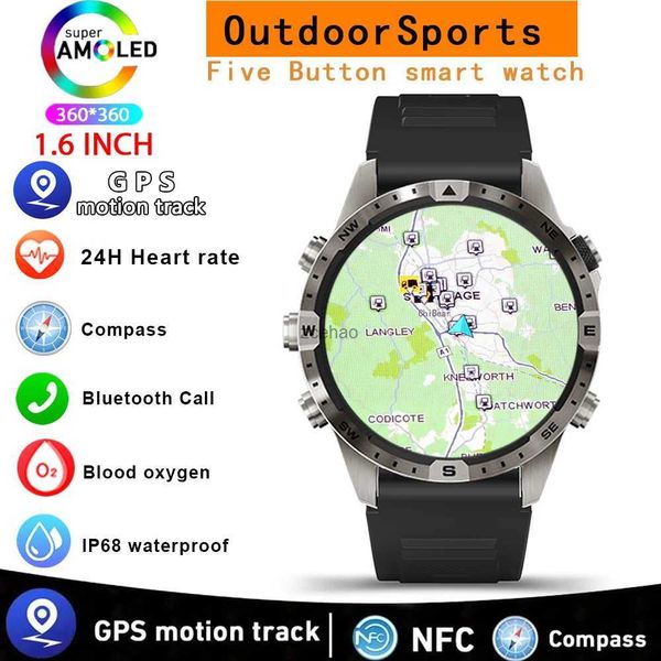 Intelligente Uhren im Freien Kompass Smart Watch Männer GPS Tracker 5 Tasten 1,6 Zoll AMOLED 360 * 360 HD-Bildschirm Bluetooth Anruf SmartWatch für Android IOS