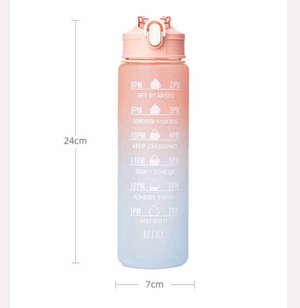 Bouteille d'eau intelligente arc-en-ciel givré dégradé couleur bouteille d'eau de sport résistant aux hautes températures paille graduée tasse à eau en plastique