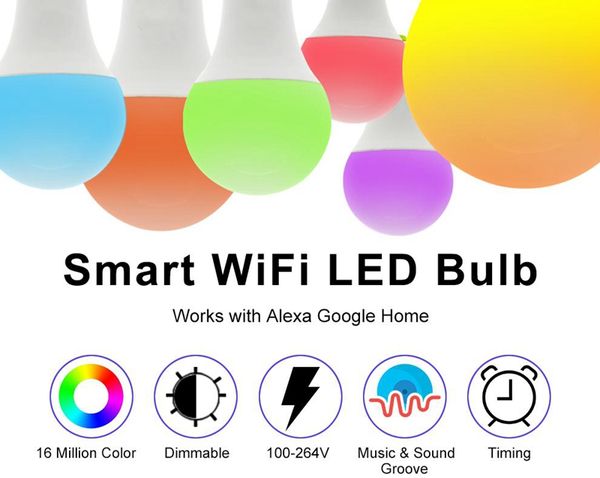 Ampoule LED WIFI intelligente RVB blanc chaud lumière blanche froide E27 7W AC85-265V ampoule LED fonctionne avec Amazon Alexa Google Home